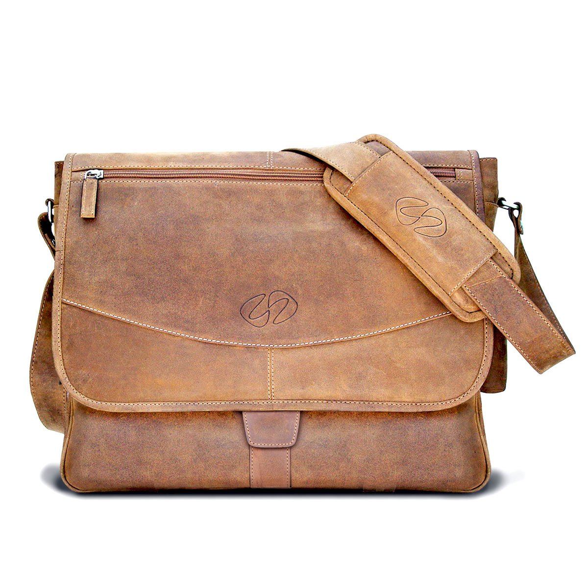 Handmade Vintage Leather Mens Messenger Bag Box Bag Brown Shoulder